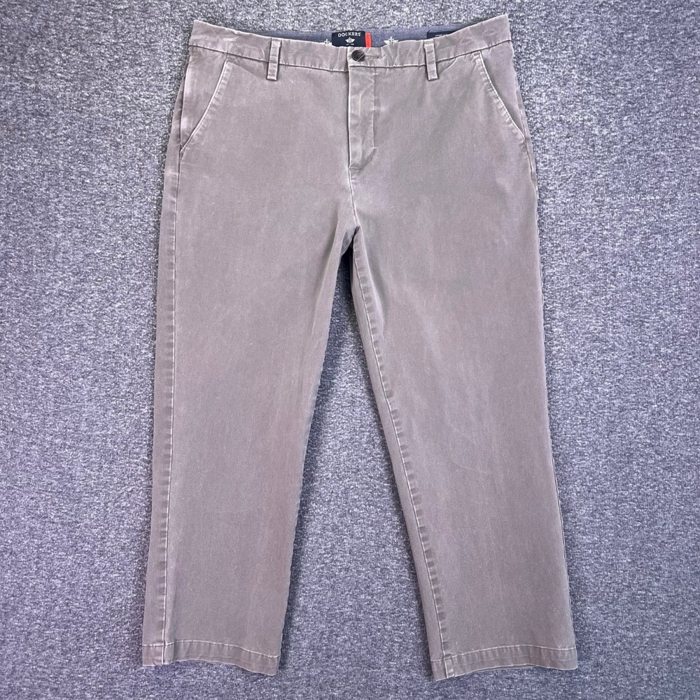 Dockers Pants Mens 34 khaki Tan Straight Chino Smart 360 Flex Business Fits35x25